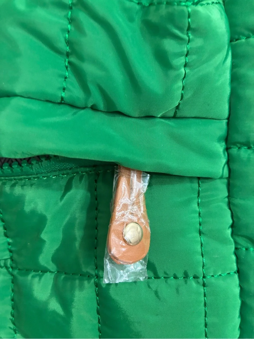 Quilted Green Tote with Striped Shoulder Handles